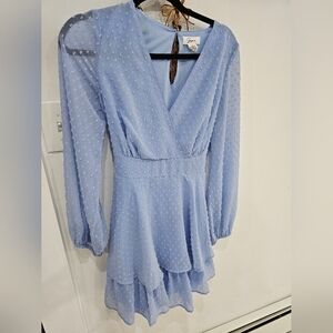 Japna Blue Swiss Dot Tiered Mini Dress Womens Size Medium Lined